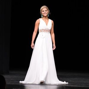 Rachel Allan white beaded dress